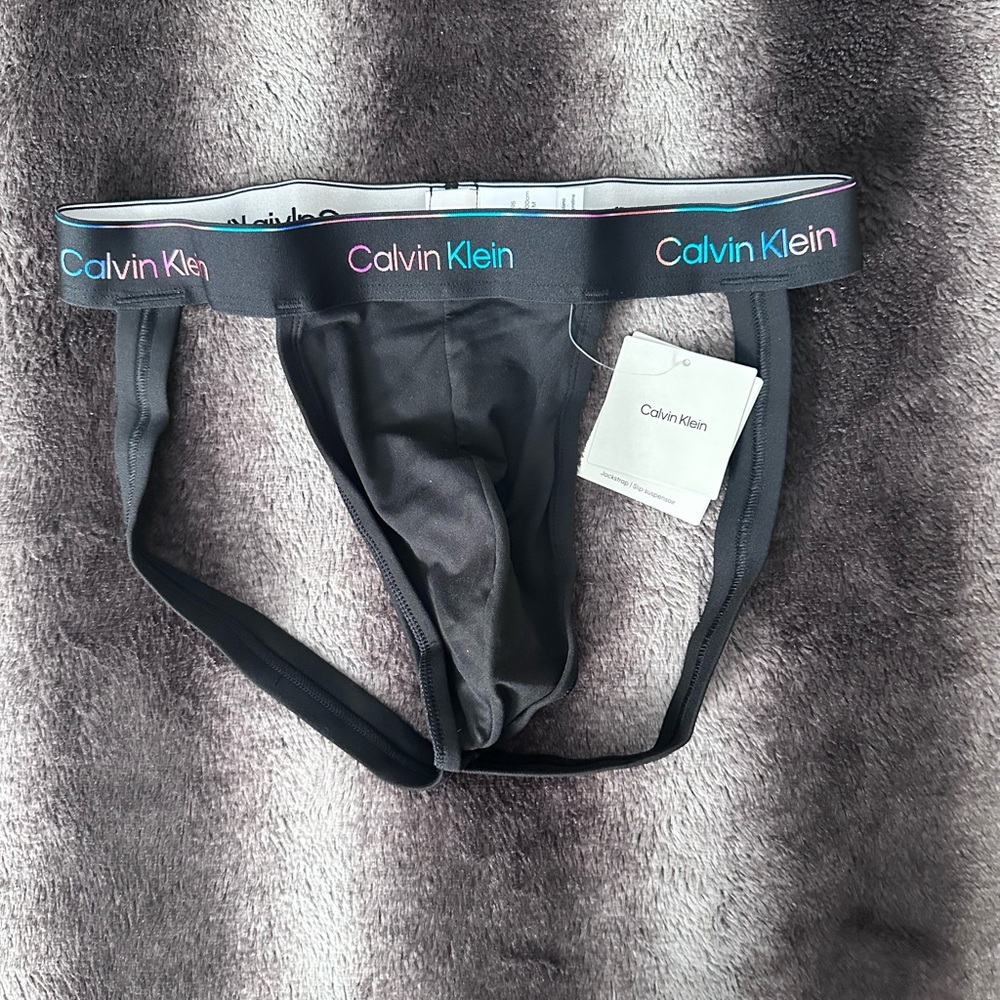 Calvin Klein Men's Black Briefs with Multicolor Waistband